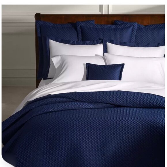 Ralph Lauren RL Quilted Sateen Argyle King Pillow Sham Polo Navy - Picture 1 of 4